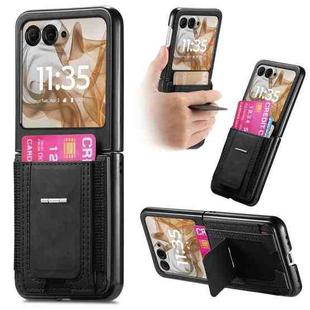 For Motorola Moto Razr 50 Retro Leather Fold Stand Elastic Card Bag Phone Case(Pink)