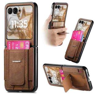 For Motorola Moto Razr 50 Retro Leather Fold Stand Elastic Card Bag Phone Case(Brown)