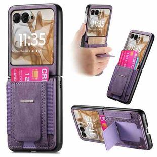 For Motorola Moto Razr 50 Retro Leather Fold Stand Elastic Card Bag Phone Case(Purple)