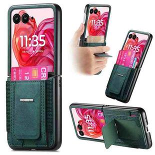 For Motorola Moto Razr 50 Ultra Retro Leather Fold Stand Elastic Card Bag Phone Case(Green)