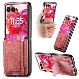 For Motorola Moto Razr 50 Ultra Retro Leather Fold Stand Elastic Card Bag Phone Case(Pink)