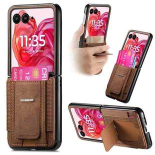 For Motorola Moto Razr 50 Ultra Retro Leather Fold Stand Elastic Card Bag Phone Case(Brown)