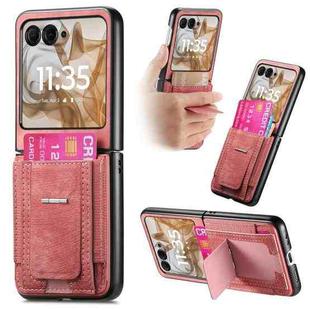 For Motorola Moto Razr 60 Retro Leather Fold Stand Elastic Card Bag Phone Case(Pink)