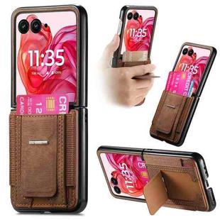 For Motorola Moto Razr 60 Ultra Retro Leather Fold Stand Elastic Card Bag Phone Case(Brown)