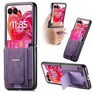 For Motorola Moto Razr 60 Ultra Retro Leather Fold Stand Elastic Card Bag Phone Case(Purple)