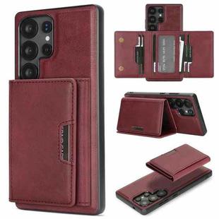 For Samsung Galaxy S22 Ultra 5G Kalebol Strong Magnetic MagSafe Tri-Fold Wallet Leather Phone Case(Red)