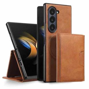 For Samsung Galaxy Z Fold7 Kalebol Strong Magnetic MagSafe Tri-Fold Wallet Leather Phone Case(Brown)
