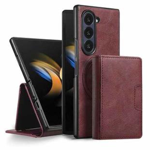 For Samsung Galaxy Z Fold6 Kalebol Strong Magnetic MagSafe Tri-Fold Wallet Leather Phone Case(Red)