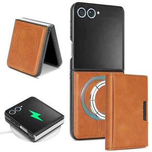 For Samsung Galaxy Z Flip7 Kalebol Strong Magnetic MagSafe Tri-Fold Wallet Leather Phone Case(Brown)