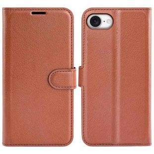 For iPhone 16e Litchi Texture Horizontal Flip Leather Phone Case with Holder(Brown)