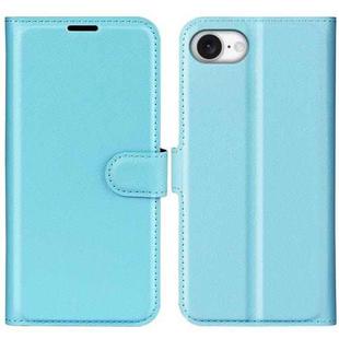 For iPhone 16e Litchi Texture Horizontal Flip Leather Phone Case with Holder(Blue)