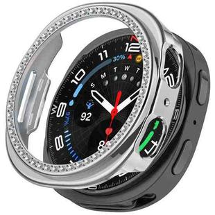 For Samsung Galaxy Watch 8 44mm Single Row Diamond Half Coverage Hollow PC Watch Case(Electroplated Silver)