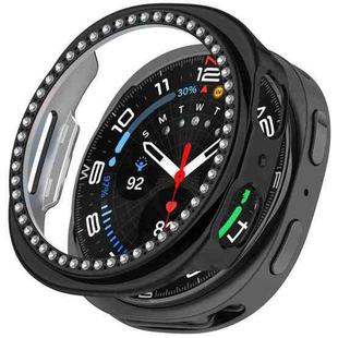 For Samsung Galaxy Watch 8 44mm Single Row Diamond Half Coverage Hollow PC Watch Case(Electroplated Black)