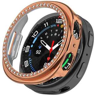 For Samsung Galaxy Watch 8 44mm Single Row Diamond Half Coverage Hollow PC Watch Case(Electroplated Rose Gold)