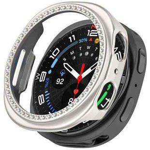 For Samsung Galaxy Watch 8 44mm Single Row Diamond Half Coverage Hollow PC Watch Case(Frosted Starlight)