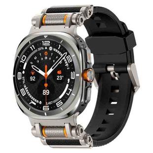 For Samsung Galaxy Watch Ultra 47mm Metal Watch Connector Silicone Watch Band(Titanium Black)