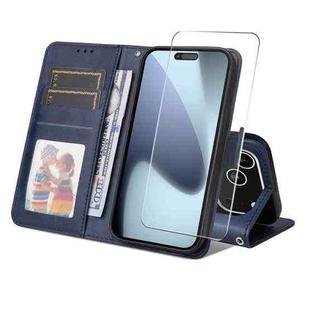 For iPhone 17 Pro Max ENKAY Card Wallet Calf Texture Leather Phone Case with Thickened Glue No White Edge Film(Blue)