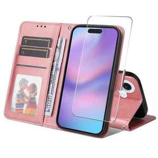 For iPhone 17 ENKAY Card Wallet Calf Texture Leather Phone Case with Thickened Glue No White Edge Film(Pink)