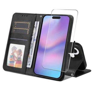 For iPhone 17 ENKAY Card Wallet Calf Texture Leather Phone Case with Thickened Glue No White Edge Film(Black)