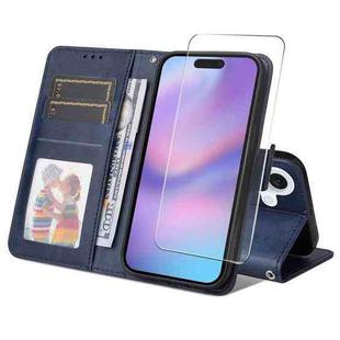 For iPhone 17 ENKAY Card Wallet Calf Texture Leather Phone Case with Thickened Glue No White Edge Film(Blue)