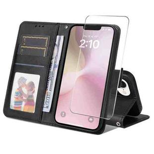 For iPhone 16e ENKAY Card Wallet Calf Texture Leather Phone Case with Thickened Glue No White Edge Film(Black)