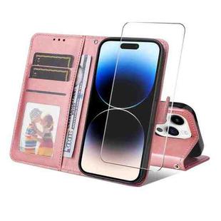 For iPhone 15 Pro ENKAY Card Wallet Calf Texture Leather Phone Case with Thickened Glue No White Edge Film(Pink)