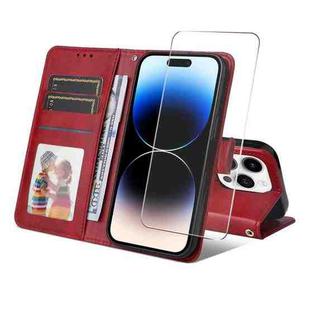 For iPhone 15 Pro ENKAY Card Wallet Calf Texture Leather Phone Case with Thickened Glue No White Edge Film(Red)