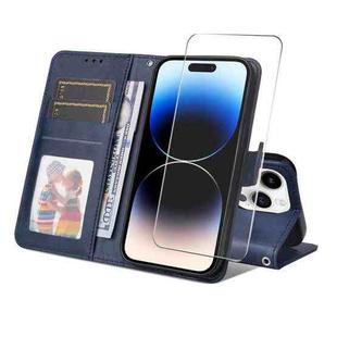 For iPhone 15 Pro ENKAY Card Wallet Calf Texture Leather Phone Case with Thickened Glue No White Edge Film(Blue)