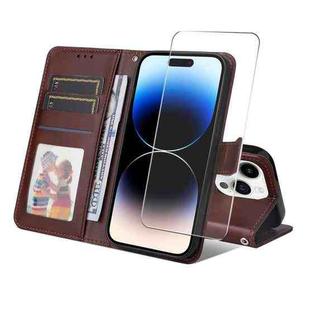 For iPhone 15 Pro ENKAY Card Wallet Calf Texture Leather Phone Case with Thickened Glue No White Edge Film(Brown)