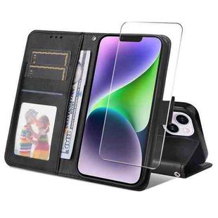 For iPhone 15 Plus ENKAY Card Wallet Calf Texture Leather Phone Case with Thickened Glue No White Edge Film(Black)