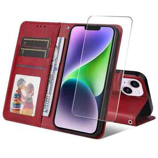 For iPhone 15 Plus ENKAY Card Wallet Calf Texture Leather Phone Case with Thickened Glue No White Edge Film(Red)