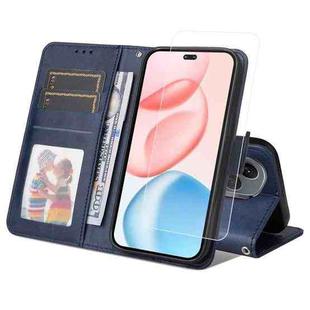 For Honor 400 Pro Global ENKAY Card Wallet Calf Texture Leather Phone Case with Full Glue Coverage Soft Hydrogel Film(Blue)
