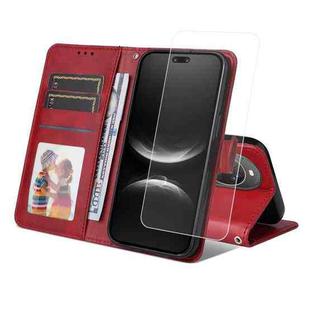 For Huawei nova 14 Ultra ENKAY Card Wallet Calf Texture Leather Phone Case with Full Glue Coverage Soft Hydrogel Film(Red)