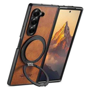 For Samsung Galaxy Z Fold7 5G Suteni G3 Oil Wax 360 Rotation Holder MagSafe Back Phone Case(Brown)