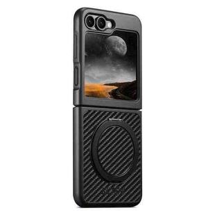 For Samsung Galaxy Z Flip5 Suteni G3 Carbon Fiber Leather 360 Rotation Holder MagSafe Phone Case(Black)