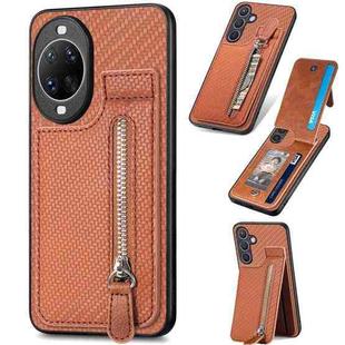 For Huawei nova 14 Pro Carbon Fiber Vertical Flip Zipper Phone Case(Brown)
