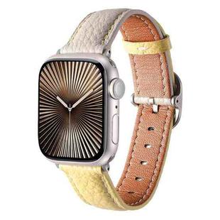 For Apple Watch 46mm / 49mm / 45mm / 44mm Square Buckle Litchi Texture Genuine Leather Watch Band(Trench Gray Yellow)