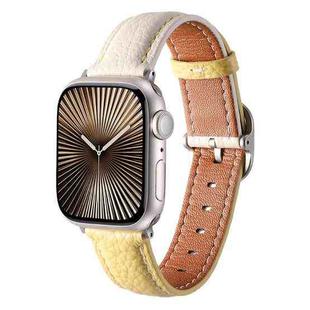 For Apple Watch 42mm / 41mm / 40mm / 38mm Square Buckle Litchi Texture Genuine Leather Watch Band(White Yellow)