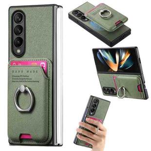 For Samsung Galaxy Z Fold4 5G Twill Fabric Card Bag Ring Magnetic Back Phone Case(Green)