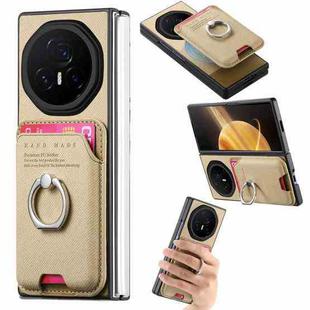 For Honor Magic V3 Twill Fabric Card Bag Ring Magnetic Back Phone Case(Khaki)