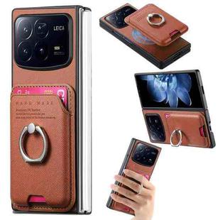 For Xiaomi Mix Fold 4 Twill Fabric Card Bag Ring Magnetic Back Phone Case(Brown)