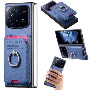 For Xiaomi Mix Fold 4 Twill Fabric Card Bag Ring Magnetic Back Phone Case(Blue)