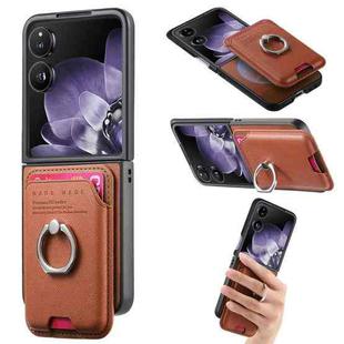 For Xiaomi Mix Flip Twill Fabric Card Bag Ring Magnetic Back Phone Case(Brown)