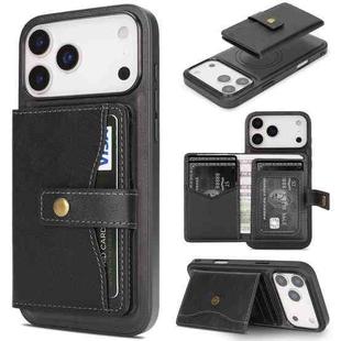 For iPhone 17 Pro Max Kalebol Magnetic Button Card Bag MagSafe Ring Leather Phone Case(Black)