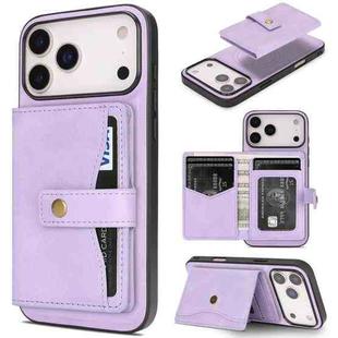 For iPhone 17 Pro Max Kalebol Magnetic Button Card Bag MagSafe Ring Leather Phone Case(Purple)