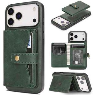 For iPhone 17 Pro Kalebol Magnetic Button Card Bag MagSafe Ring Leather Phone Case(Green)