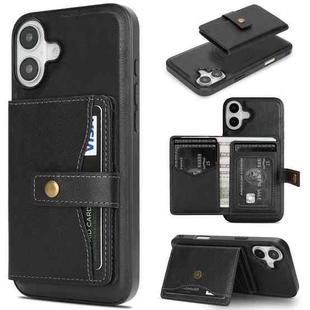For iPhone 17 Kalebol Magnetic Button Card Bag MagSafe Ring Leather Phone Case(Black)