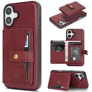 For iPhone 17 Kalebol Magnetic Button Card Bag MagSafe Ring Leather Phone Case(Red)