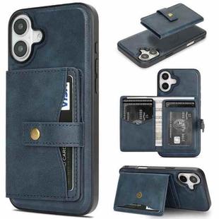 For iPhone 17 Kalebol Magnetic Button Card Bag MagSafe Ring Leather Phone Case(Blue)