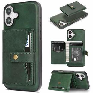 For iPhone 17 Kalebol Magnetic Button Card Bag MagSafe Ring Leather Phone Case(Green)